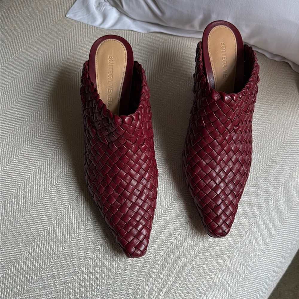 Bottega Veneta Red Woven Leather Mules
